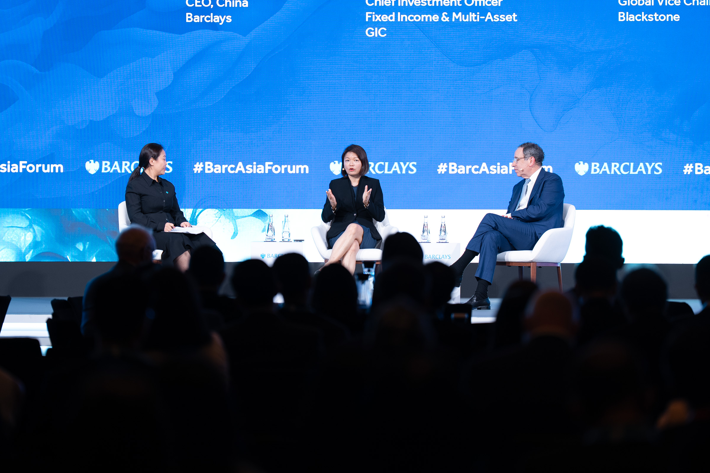 Liew Tzu Mi, Chief Investment Officer, Fixed Income and Multi-Asset, GIC, in conversation at Barclays Asia Forum with Angela Liu, CEO, China, Barclays & Thomas Nides, Global Vice Chairman, Blackstone. 